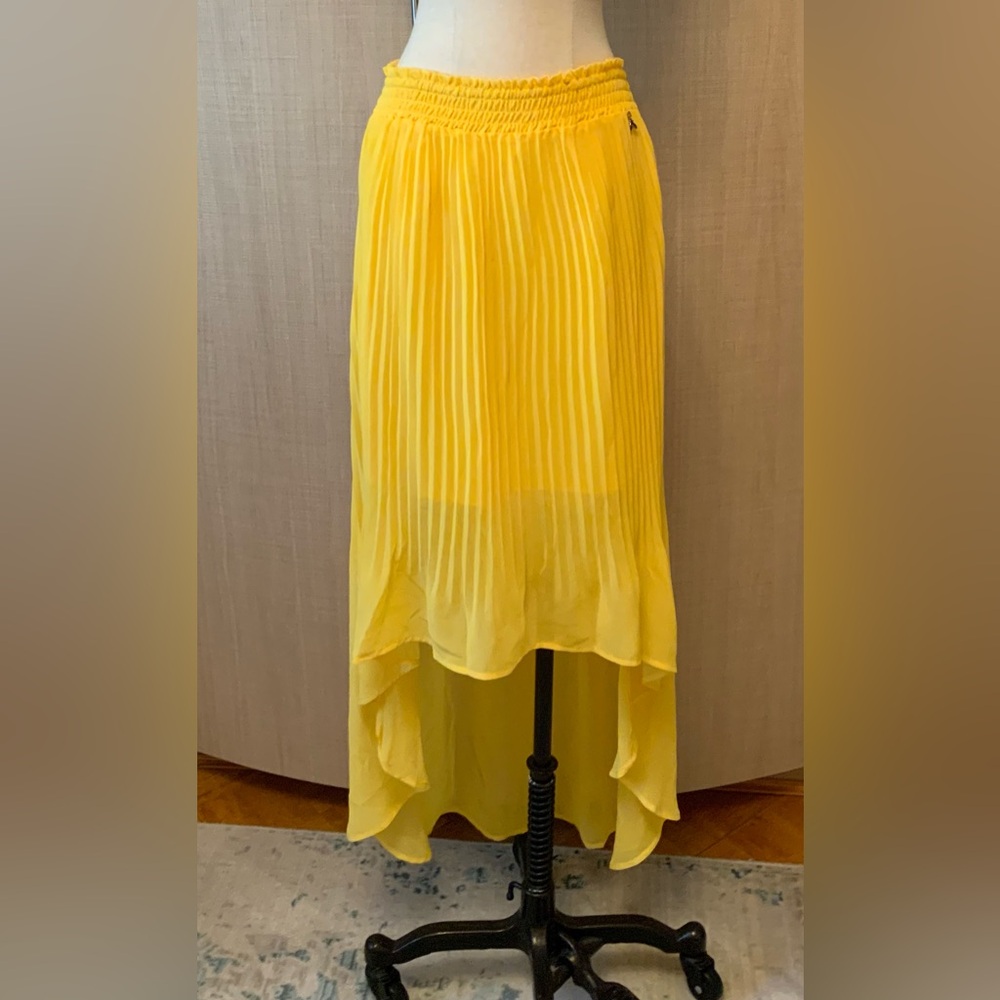 Patrizia Pepe Long High-Low Asymmetrical Pleated Yellow Skirt EU 44 USA 8